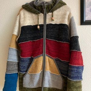 Laundromat Men's Patchwork Wool Hooded Sweater - Medium